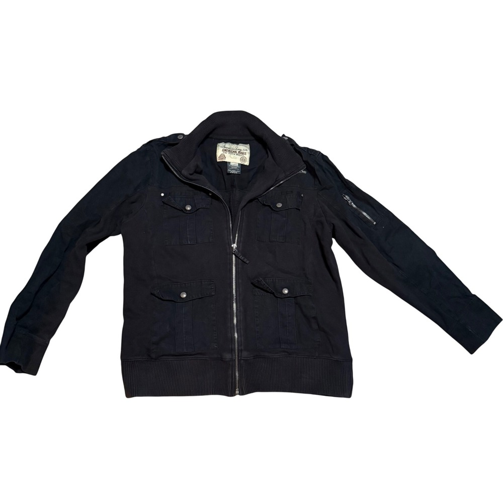 American Rag‎ Black Military Jacket Men's XL Full Zip Utility Pockets